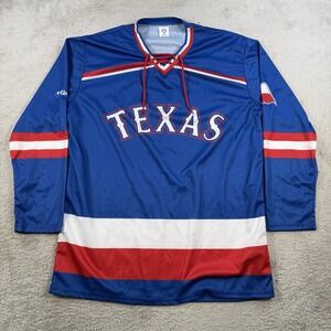 Texas Rangers Hockey Jersey Mens XL Blue Lace Up Globe Life Baseball Promo MLB
